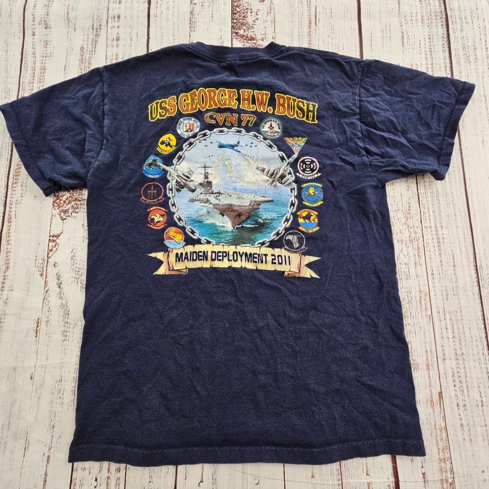 USS George HW Bush Maiden Deployment 2011 Blue‎ Short Sleeve T-Shirt Men's S